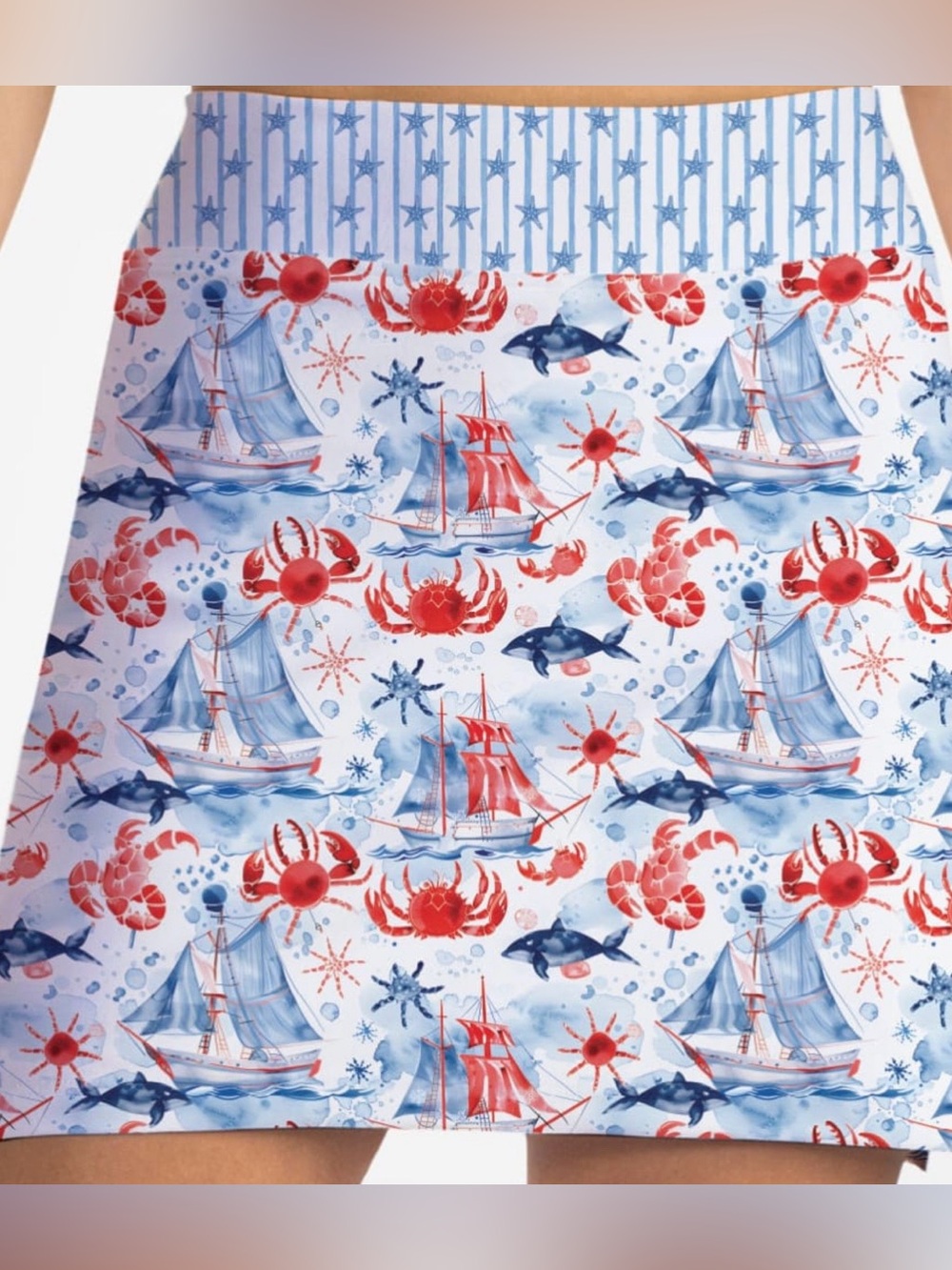 Nautical Sailboat & Sea Creature Skort — white, Red & Blue